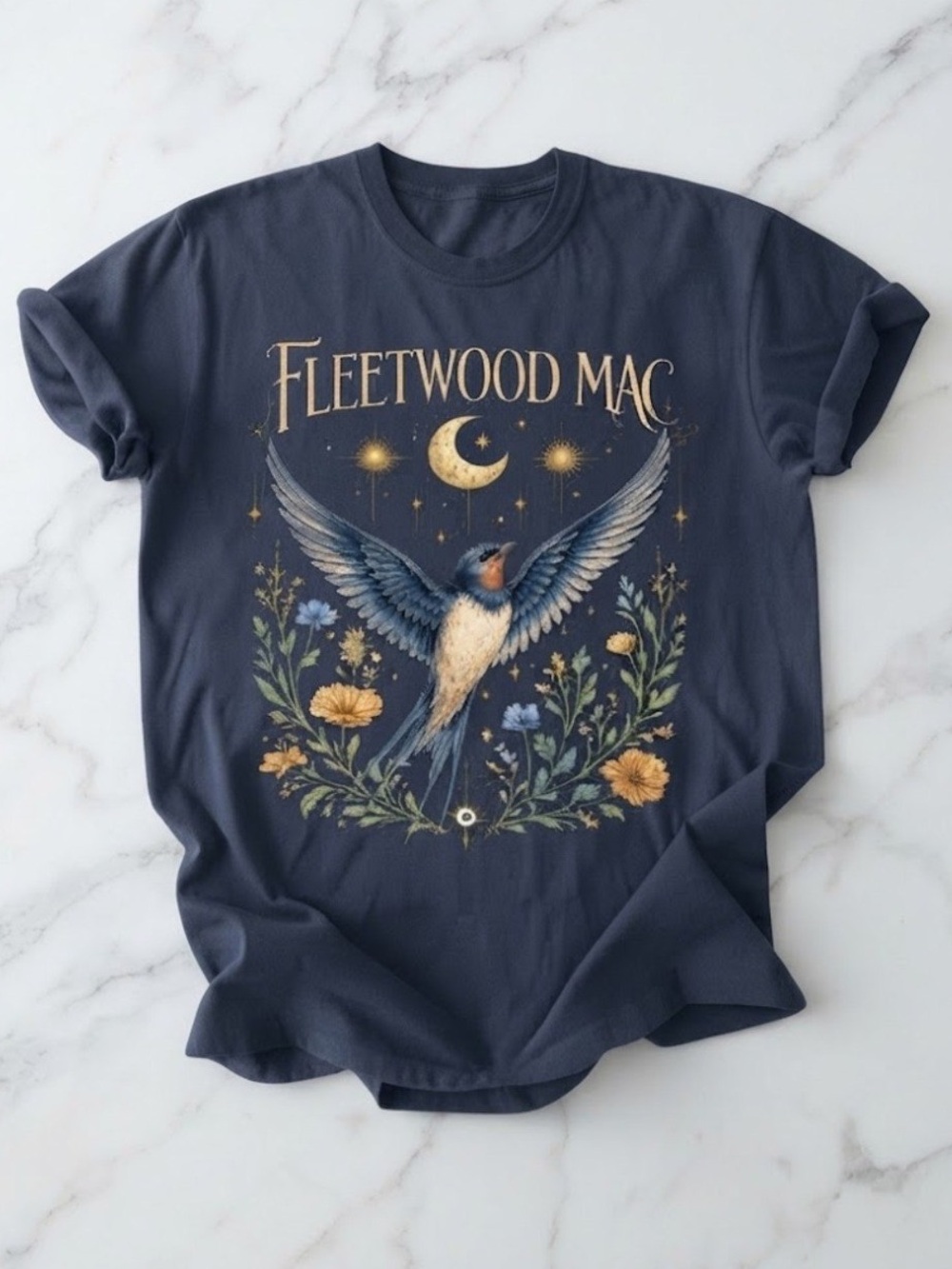 Fleetwood Mac Swallow Moon Floral Graphic Gildan T-Shirt